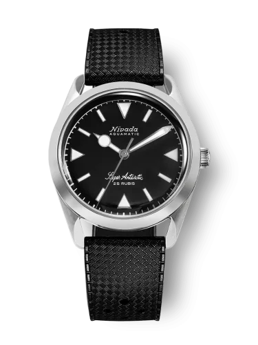 Zilverkleurig herenhorloge van Nivada Grenchen met een rubberen band Super Antarctic 32025A01 38MM Automatic