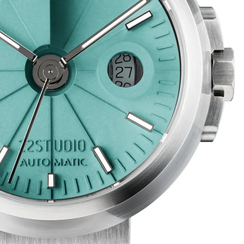 Muški srebrni sat 22Designstudio Watches sa čeličnim remenom Concrete Sport Green 45MM Automati