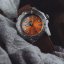Stříbrné pánské hodinky Phoibos Watches s koženým páskem Great Wall 300M - Orange Automatic 42MM Limited Edition