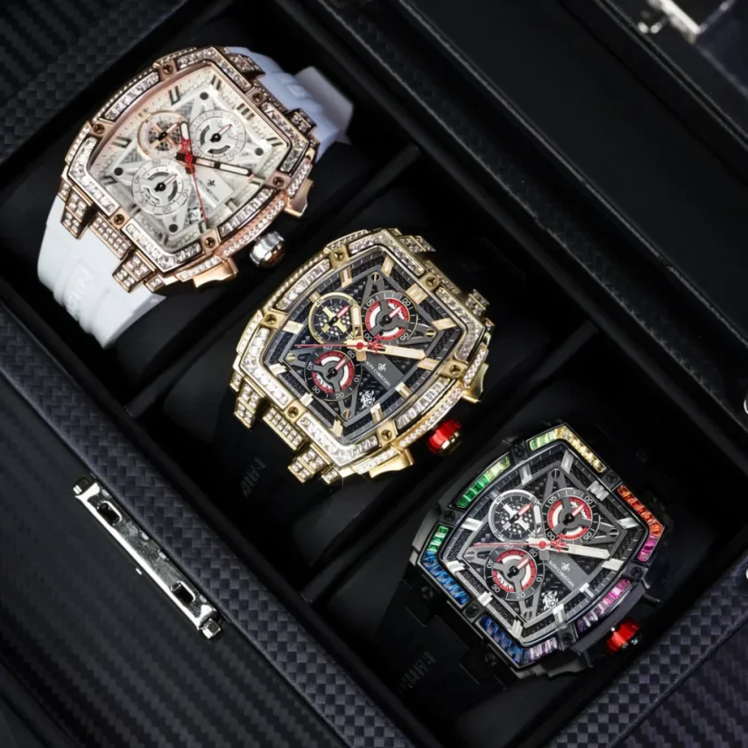 Men's gold Ralph Christian watch with a rubber band The Polaris Chrono Ice - Regal Noir 42,5MM