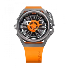 Čierne pánske hodinky Mazzucato s gumovým pásikom Rim Sport Black / Orange - 48MM Automatic