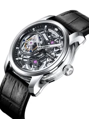 Stříbrné pánské hodinky Waldhoff s koženým páskem Quantum Ti Obsidian Black 49,8MM Automatic