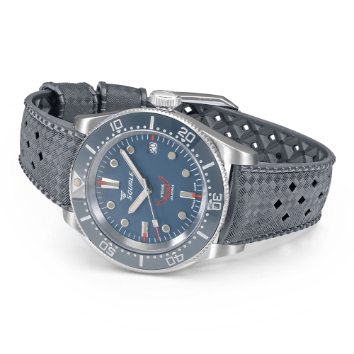 Relógio Squale prata para homens com pulseira de borracha 1545 Grey Rubber - Silver 40MM Automatic