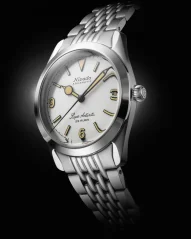 Men's silver Nivada Grenchen watch with steel strap Super Antarctic White 3.6.9 Cream 32066A04 38MM Automatic