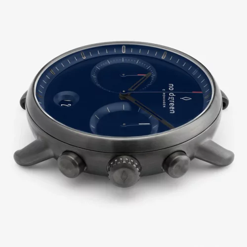 Relógio Nordgreen preto para homem com pulseira de couro Pioneer Navy Dial - Black Leather / Gun Metal 42MM
