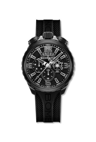 Zwart herenhorloge van Bomberg Watches met een rubberen band DEEP BLACK 45MM