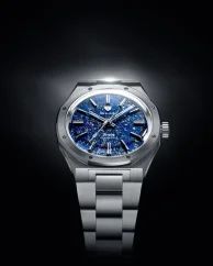 Męski srebrny zegarek Nivada Grenchen ze stalowym paskiem F77 TITANIUM LAPIS LAZULI 68017A77 37MM Automatic