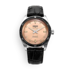 Montre Vulcain pour homme de couleur argent avec bracelet en cuir Skindiver Nautique - Brown - BLACK CALF SKIN LEATHER ALLIGATOR-PRINTED 44,5MM Automatic