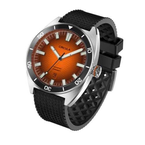 Męski srebrny zegarek Circula Watches z gumowym paskiem AquaSport II - Orange 40MM Automatic