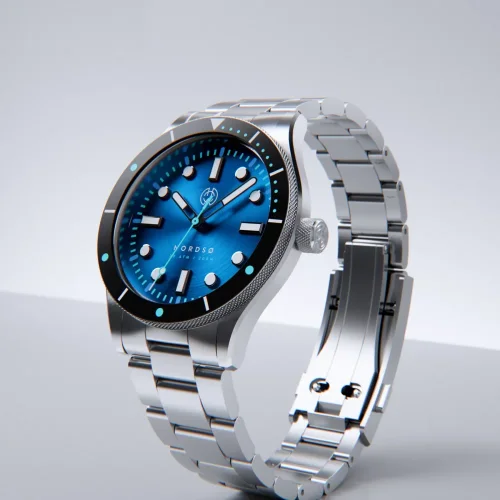 Męski srebrny zegarek Henryarcher Watches ze stalowym paskiem Nordsø - Horizon Blue 40MM Automatic