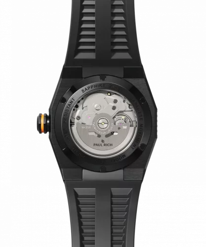 Černé pánské hodinky Paul Rich s gumovým páskem Aquacarbon Pro Shadow Black - Sunray 43MM Automatic