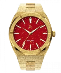 Zlaté pánské hodinky Paul Rich s ocelovým páskem Frosted Star Dust - Gold Red 42MM