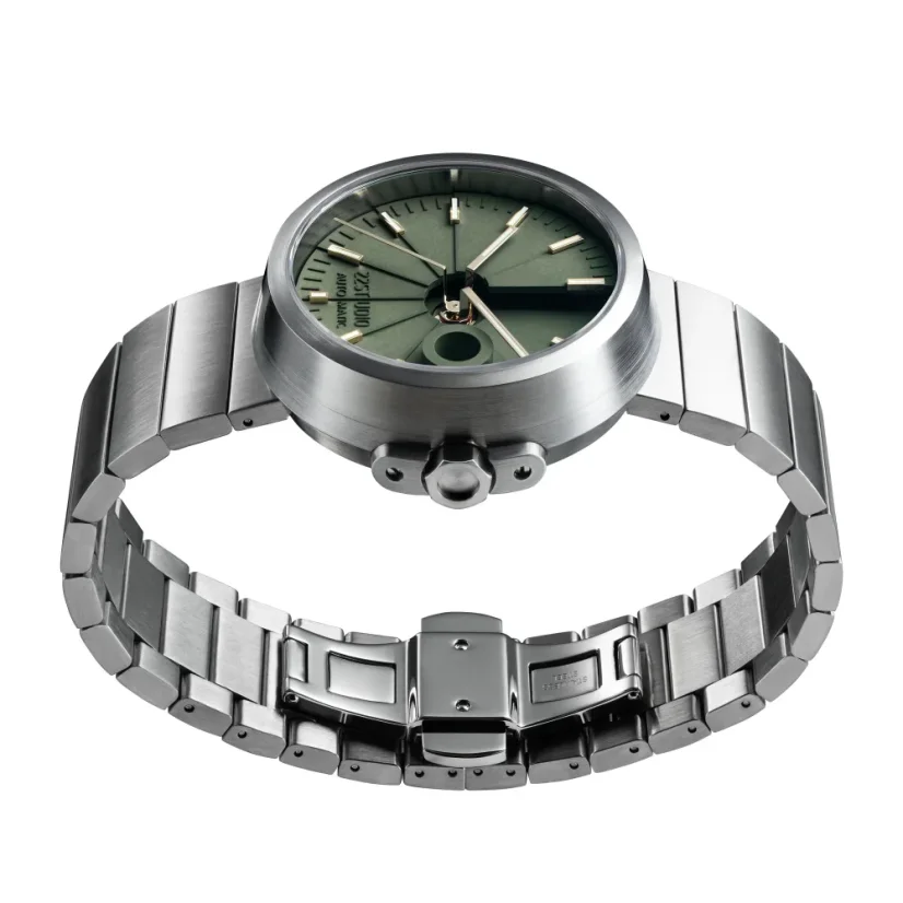 Męski srebrny zegarek 22Designstudio Watches ze stalowym paskiem Concrete Sport Olive Green 45MM Automati