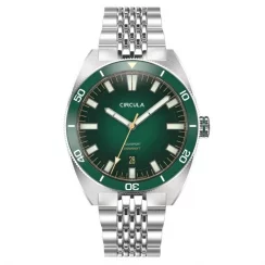 Strieborné pánske hodinky Circula Watches s oceľovým pásikom AquaSport II - Green 40MM Automatic