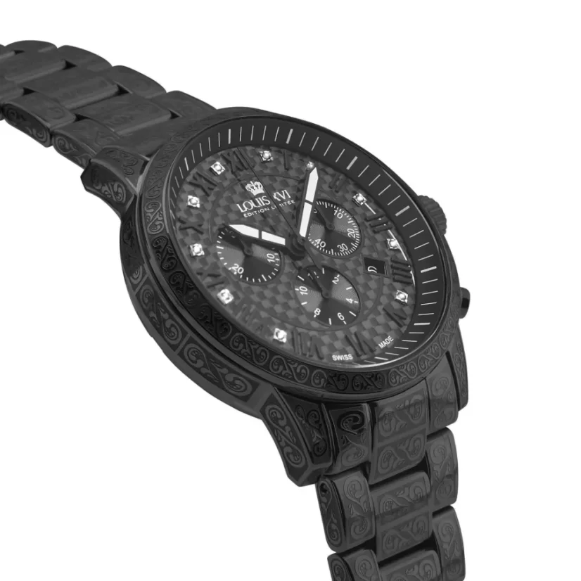 Men's black Louis XVI watch with steel strap Palais Royale 1060 - Black 43MM