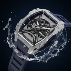Paul Rich Watch hopea miesten kello kuminauhalla Frosted Astro Skeleton Lunar - Silver / Blue 42,5MM Automatic