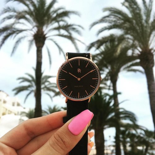 Reloj dorado para mujer Paul Rich con correa de cuero genuino Monaco Black Gold - Black Leather