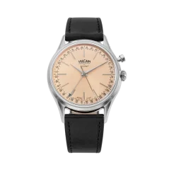 Srebrni muški sat Vulcain s kožnim remenom Cricket President Pale Salmon Steel Case Back - BLACK PLAIN 38MM Automatic