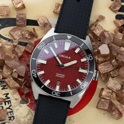 Relógio Circula Watches prata para homens com pulseira de borracha AquaSport II - Red 40MM Automatic