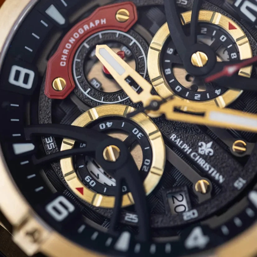 Zlaté pánské hodinky Ralph Christian s gumovým páskem The Apex Chrono - Luxe Black 46MM