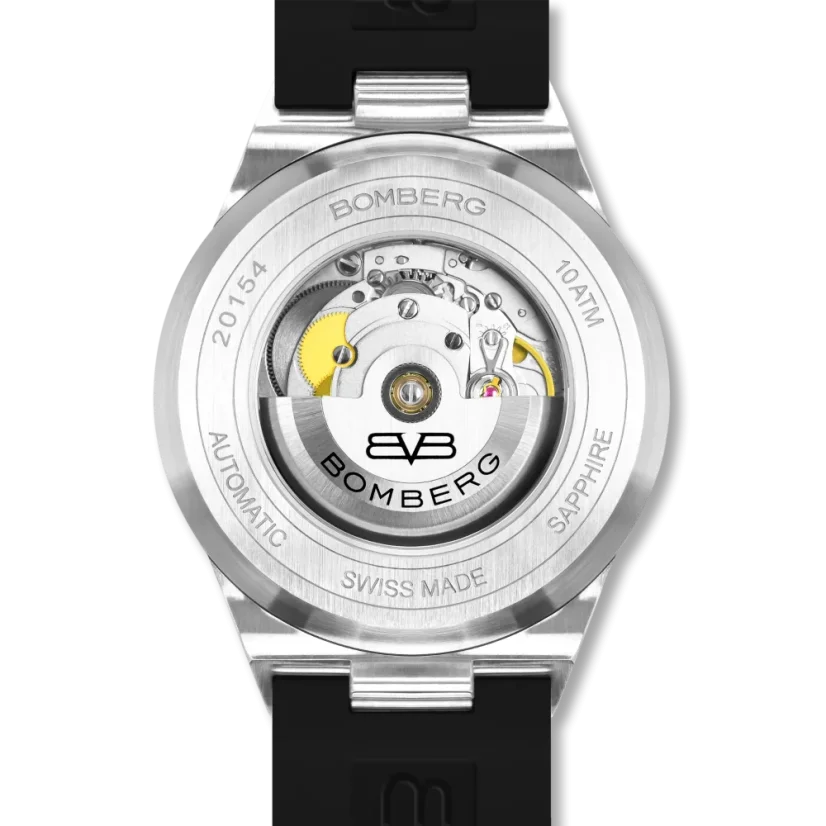 Silberne Herrenuhr Bomberg Watches mit Gummiband DIAMOND WHITE 43MM Automatic