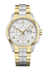 Męski srebrny zegarek Delma Watches ze stalowym paskiem Klondike Classic Silver / Gold 44MM Automatic