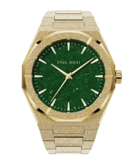 Relógio Paul Rich ouro para homens com pulseira de aço Frosted Star Dust II - Gold / Green 43MM