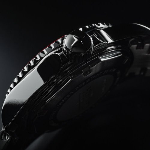 Strieborné pánske hodinky Davosa s oceľovým pásikom Ternos Ceramic GMT - Black/Red Automatic 40MM