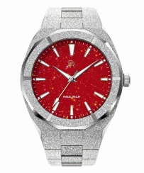 Reloj Paul Rich plateado para hombre con correa de acero Frosted Star Dust - Silver Red 45MM