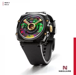 Zwart herenhorloge van Nsquare met rubberen band NSQUARE NICK II Black / Color 45MM Automatic