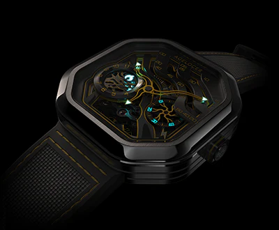Relógio Agelocer Watches preto para homem com elástico Volcano Series Black / Blue 44.5MM Automatic
