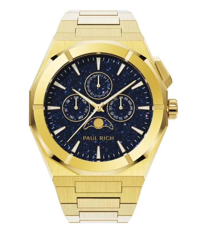 Relógio Paul Rich ouro para homem com bracelete em aço Star Dust II Moonphase - Gold 43MM