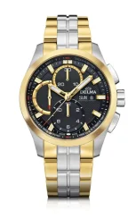 Męski srebrny zegarek Delma Watches ze stalowym paskiem Klondike Chronotec Silver / Gold 44MM Automatic