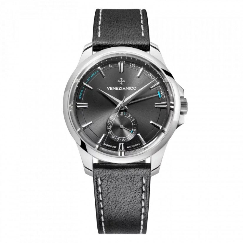 Venezianico men's silver watch with a leather strap