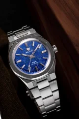 Montre Nivada Grenchen pour hommes en argent avec bracelet textile F77 STAINLESS STEEL LAPIS LAZULI 68009A77-BC 37MM Automatic