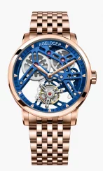 Zlaté pánske hodinky Agelocer Watches s ocelovým pásikom Tourbillon Series Gold / Blue 40MM