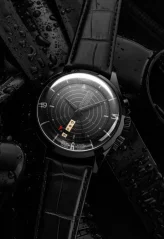Černé pánské hodinky Vulcain s koženým páskem Nautical Heritage Full Black - Brown Calf Skin Leather Alligator Printed 42MM Automatic