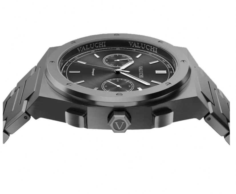 Men's black Valuchi watch with steel strap Chronograph - Gunmetal Black 40MM