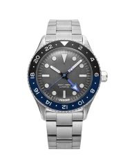 Zilverkleurig herenhorloge van Undone Watches met stalen riem Basecamp Explorer Black / Orange 43MM Automatic