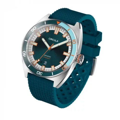 Stříbrné pánské hodinky Circula s gumovým páskem AquaSport II - Blue 40MM Automatic