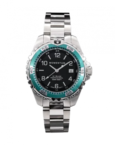 Relógio Momentum Watches prata para homens com pulseira de aço Splash Black 38MM