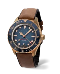 Złote zegarki męskie Undone Watches ze skórzanym paskiem Basecamp Quest 40MM Automatic