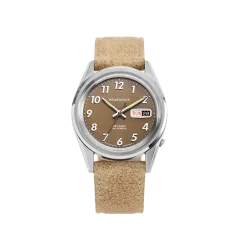 Stříbrné pánské hodinky Praesidus s koženým páskem Rec Spec - Khaki Sand Leather 38MM Automatic