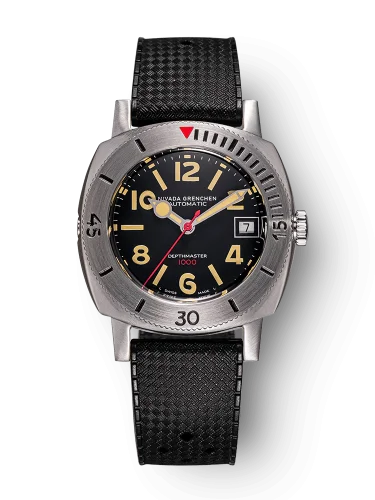 Stříbrné pánské hodinky Nivada Grenchen s gumovým páskem Pacman Depthmaster 14106A01 39MM Automatic