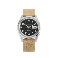 Relógio Praesidus prata para homens com pulseira de couro Rec Spec - OG Popcorn Sand Leather 38MM Automatic