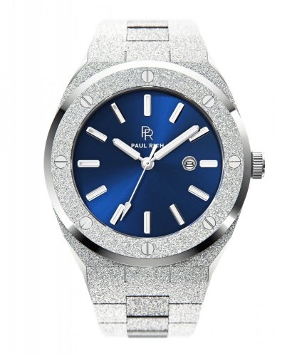Reloj Paul Rich plateado para hombre con correa de acero Signature Frosted Barons Blue 45MM