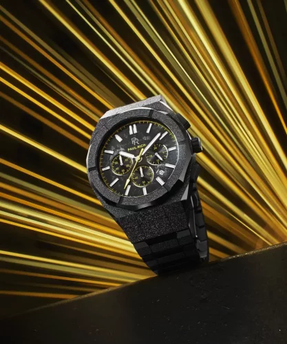 Męski czarny zegarek Rich Paul ze stalowym paskiem Frosted Motorsport - Black / Yellow 45MM Limited edition
