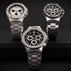 Montre Louis XVI pour homme en argent avec bracelet en acier Frosted Le Monarque 1212 - Silver 42MM