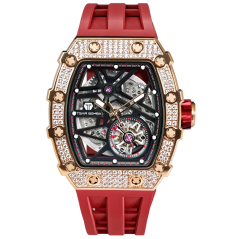 Zlaté  pánské hodinky Tsar Bomba Watch s gumovým páskem TB8209D - Silver / Red Automatic 43,5MM