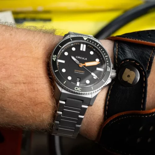 Relógio Circula Watches prata para homens com pulseira de aço DiveSport Titan - Black / Black DLC Titanium 42MM Automatic